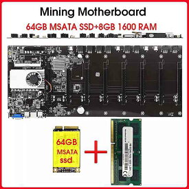 Riserless鉱業 マザーボード 8 gpu bitcoin暗号etherum鉱業と64ギガバイトmsata ssd DDR3 8ギガバイト1600 ramセット