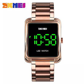 SKmei- 男性用 LED デジタル時計 電子 腕時計 防水 ステンレス鋼 男性