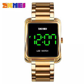 SKmei- 男性用 LED デジタル時計 電子 腕時計 防水 ステンレス鋼 男性