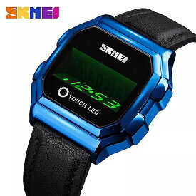 Skmei- 男性用 ledデジタルウォッチ レザー ステンレススチール スポーツ腕時計