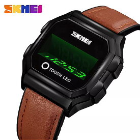 Skmei- 男性用 ledデジタルウォッチ レザー ステンレススチール スポーツ腕時計