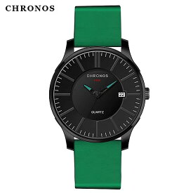 クロノス メンズ クォーツ時計 コンプリート カジュアル レザー 防水性 と 耐衝撃性 男性用 腕時計 ブラックラージダイヤルch13