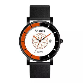 Ananke- メンズ クォーツ腕時計 耐水性 と 耐衝撃性 ブラックレザー バックルベルト 自動日付 若い男性用 an03
