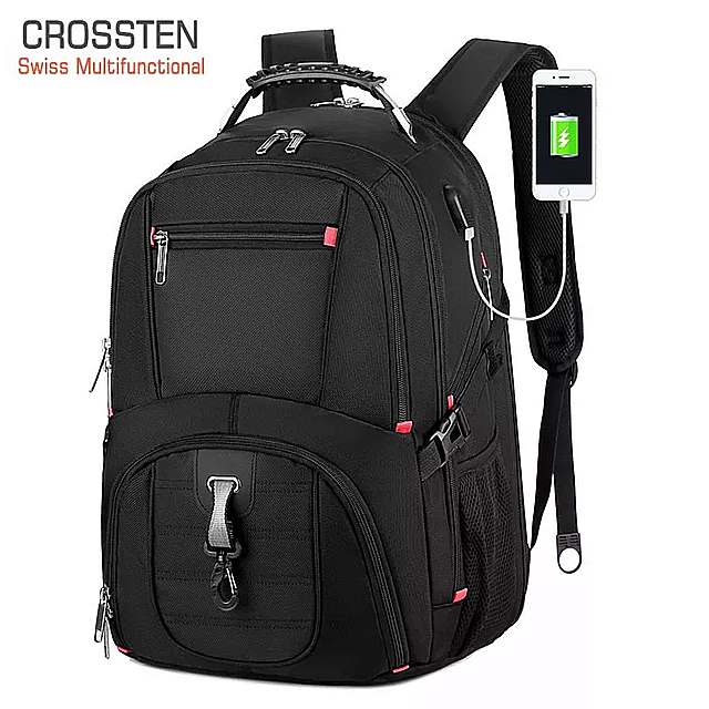 Crosssten- 多機能 防水 ラップトップ バックパック 男性用 USB充電 トラベルバッグ スクールバッグ 17インチ：輸入雑貨お取り寄せ Jsame