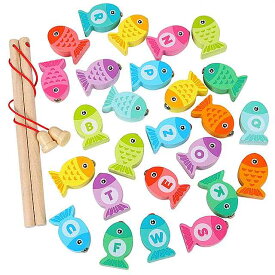 就学前の木製英数字 モンテッソーリ おもちゃ 磁気 釣り ゲーム ベビー パズル 教材エイズ早期 教育 玩具 子供 の