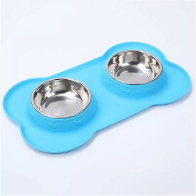 ペット 用 ダブル ボウル シリコン マット 付き ステンレス 鋼 水 食べ物 用 滑り止め 耐久性 ある 犬 用 製品