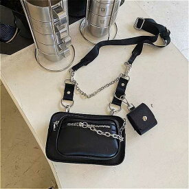 女性のための チェーン付き の小さな四角い 革のバッグ カジュアル 黒 電話のショルダーバッグ