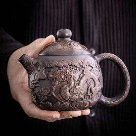Jianshui紫色 陶器ポット中国風エンボスカンティーセットパープル陶器シングルポットティーポットケトルパティーポット