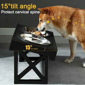 犬用 耐性フード付きボウル 調節可能 高さ ドッグフードホルダー ダブルボウル ペット用給餌皿 中 大型犬 高さ