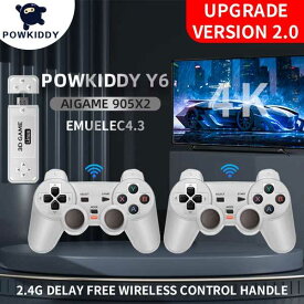 Powkiddy-y6ポータブルビデオゲームコンソール 2.4g ワイヤレス TVスティック PS1ファミリー 4k HD 10000ゲームを搭載したプレーヤー