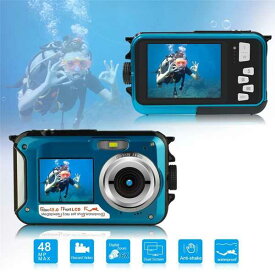 防水 デュアルスクリーン水中カメラ デジタルセルフィービデオレコーダー アクションカメラ HD 48mp 4k 30fps 2.7インチ
