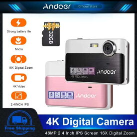 Andoer-子供向け4Kデジタルカムコーダー 48mpカメラ 16xデジタルズーム 防振 32GBカード クリスマスプレゼント 10代 の 友達
