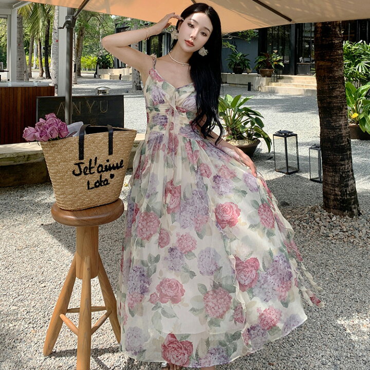 楽天市場】リゾートワンピ マキシワンピ 花柄ワンピ ノースリーブ  