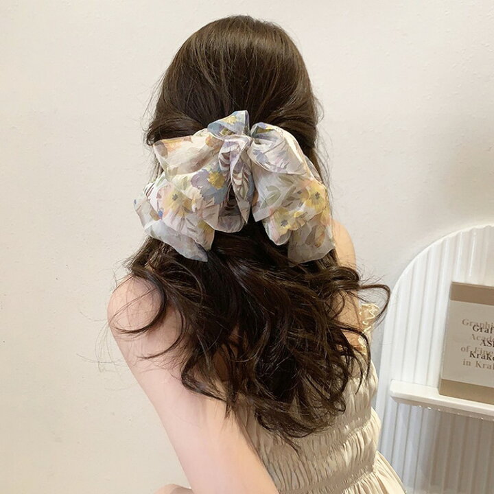 楽天市場】バレッタ リボン 全6色 花柄 大きめ ビッグ シフォン ヘア 