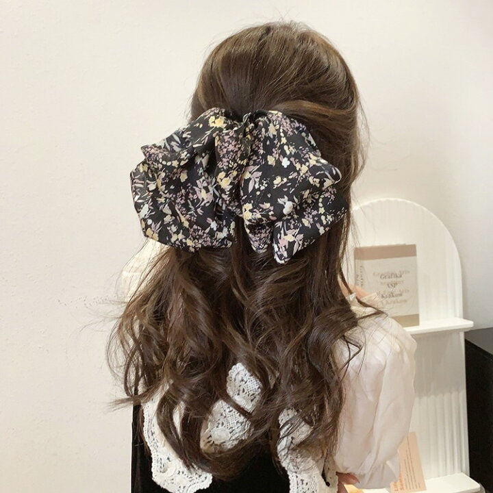 楽天市場】バレッタ リボン 全6色 花柄 大きめ ビッグ シフォン ヘア 