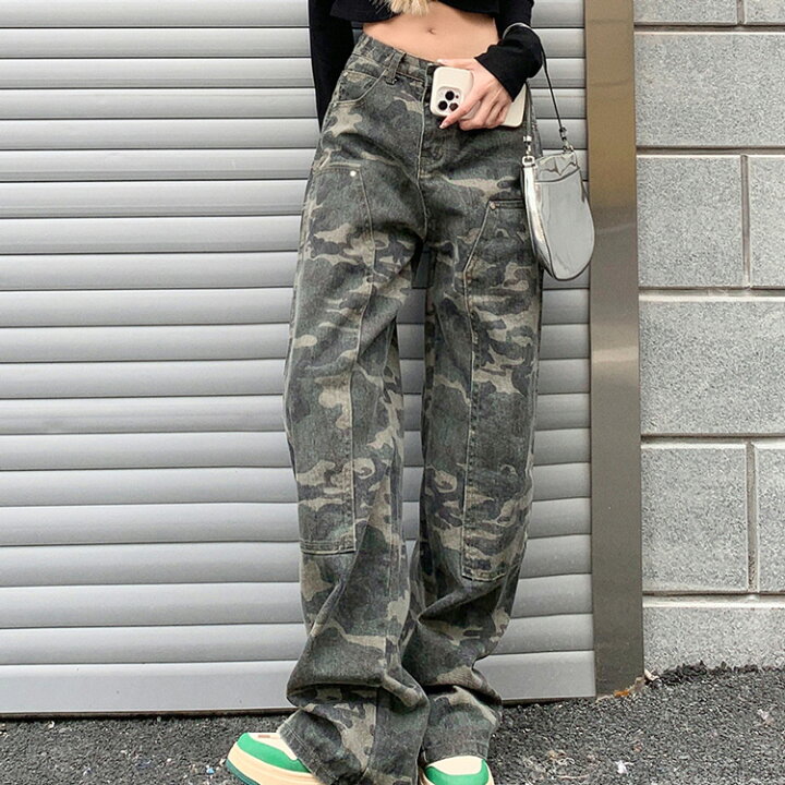 楽天市場】迷彩柄 ストレート パンツ ミリタリー デニム パンツ ワイド 