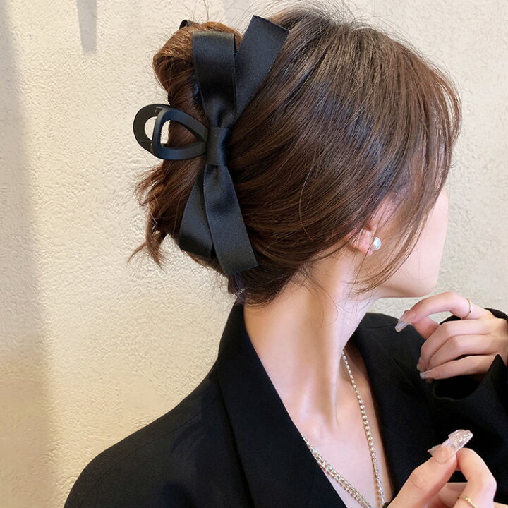 楽天市場】ヘアクリップ 全3種 リボン ベロア りぼん 黒 ブラック 