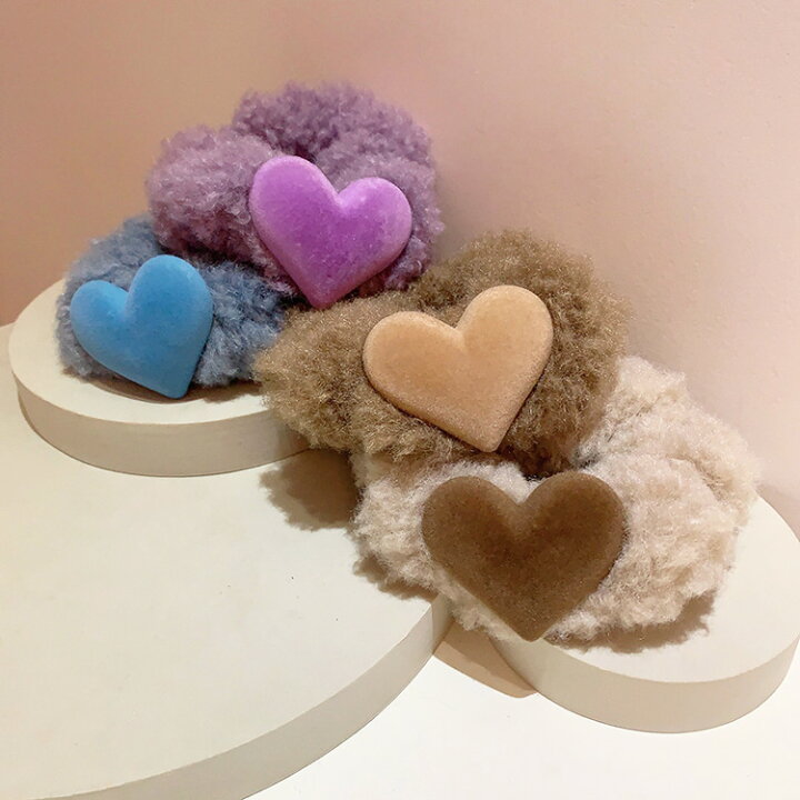 楽天市場】シュシュ 全4色 もこもこ ふわふわ ハート モコモコ 