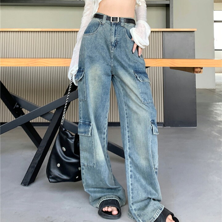 楽天市場】カーゴ デニムパンツ 全2色 ポケット デニム ワイドパンツ  