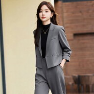 パンツスーツ セットアップ レディース 上下2点セット ショート丈ジャケット 黒 無地 パンツドレス 細見…