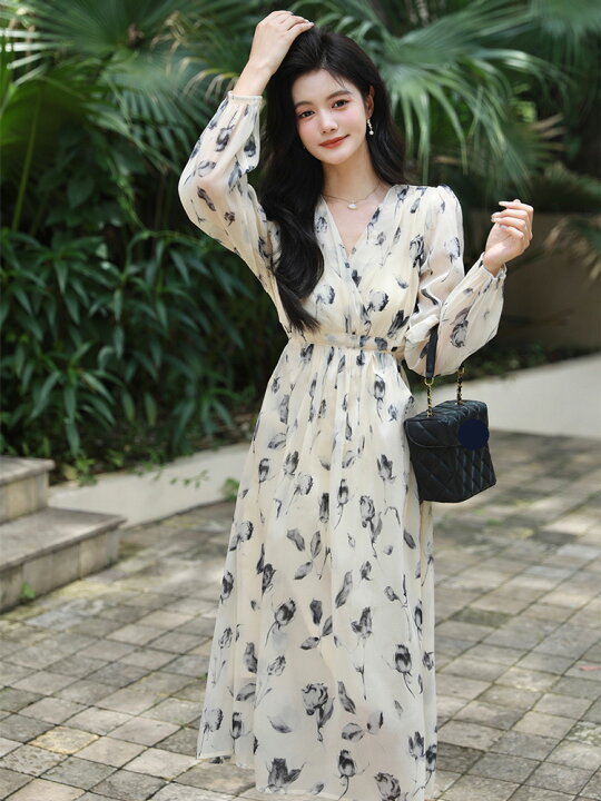 楽天市場】花柄ワンピ チューリップ柄 シフォン 花柄 ワンピース  