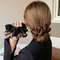 ヘアゴム シュシュ 全6色 サテン シンプル 無地 オフィス 黒 大きめ デイリー ヘアアクセサリー 大きい …
