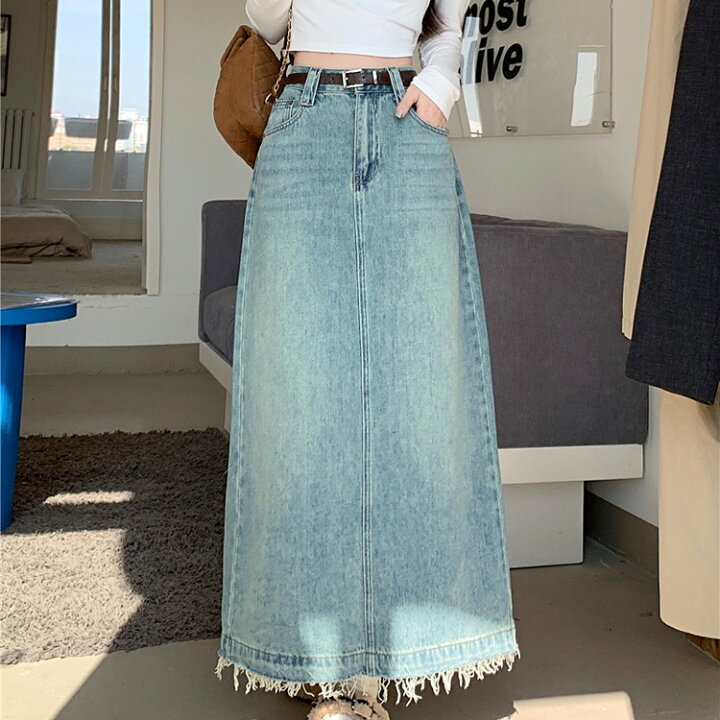 楽天市場】デニムスカート 裾フリンジ ロングスカート ヴィンテージ 