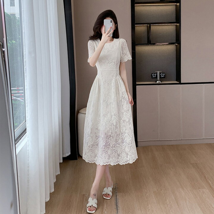 本物 美品 ヴァレンティノ 最高級ライン 花柄 レース 半袖 ワンピース 