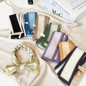 スカーフ 全8柄 バイカラー 配色 シンプル 柄細スカーフ 細め ヘアアクセサリー リバーシブル 上品 バッグに結ぶ 腕用 ヘアリボン オレンジ パープル イエロー ブルー グリーン ブラック ブラウン系 レディース 母の日 ギフト プレゼント