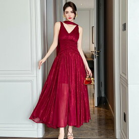 ロングワンピース 2way Aライン ワンピース ラメ糸 シースルー パーティードレス お呼ばれドレス セクシー ノースリーブ ロング丈 ロングドレス きれいめ おしゃれ 上品 エレガント 成人式 発表会 演奏会 同窓会 春 夏 秋【jy8301697】