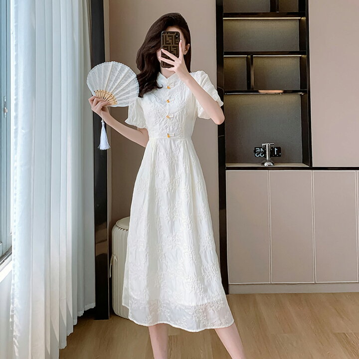 楽天市場】ワンピース チャイナドレス チャイナ風 服 パフスリーブ 