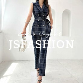 セットアップ チェック柄 ウエストリボン ノースリーブ トップス ロングパンツ 上下セット ダブルボタン ベスト パーティー きれいめ おしゃれ 上品 エレガント 結婚式 二次会 成人式 卒業式 発表会 お呼ばれ 通勤 オフィス【hnw4761060】