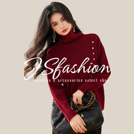 ハイネック セーター ニットトップス おしゃれ ゴールドボタン飾り プルオーバー ワインレッド かっこいい 暖かい クリスマス 忘年会 新年会 同窓会 オフィスカジュアル 赤 冬ニット 秋トップス 冬トップス【jsy550425】