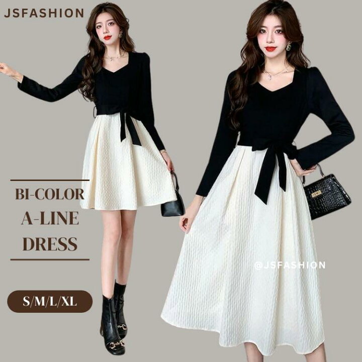 楽天市場】Aラインワンピ 選べる2丈 リボン付き バイカラー パーティー  