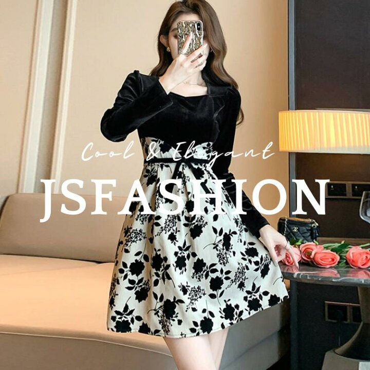 楽天市場】【アウトレット】ベロアワンピ Aラインワンピ 花柄  