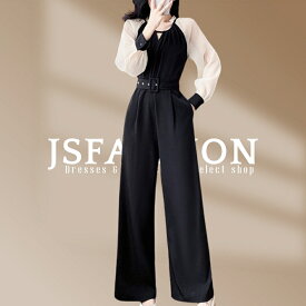 パンツドレス オールインワン ロングパンツ フレアパンツ ワイドパンツ バイカラー シア— パーティーコーデ かっこいい きれいめ オケージョン 結婚式 演奏会 忘年会 新年会 同窓会 お呼ばれドレス 成人式 通勤 春 夏 秋 冬 【wm4820291】