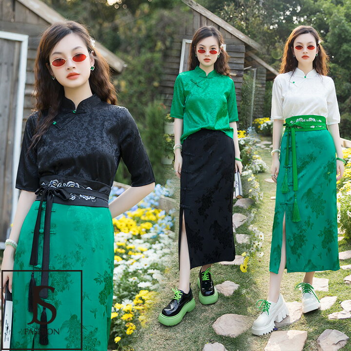 楽天市場 チャイナシャツ 全3色 チャイナ風トップス チャイナトップス 黒白緑 チャイナ服 レディース チャイナ服 中華着物 大人カジュアル ヴィンテージ風 かっこいい ストリート系 モード系 原宿系 オシャレ 普段着 大人可愛い ハロウイン 仮装 2527 ｊｓ