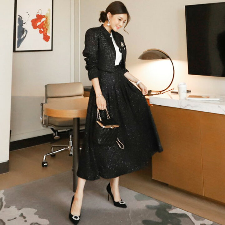 楽天市場】セットアップ ツイードジャケット ロングスカート 2点セット  