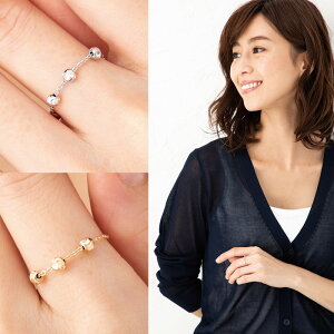 ミラーボール チェーンリング K18/WG ボール直径3mm 指輪 レディース K18 サイズ7〜20号調整可能 18金 イエローゴールド ホワイトゴールド