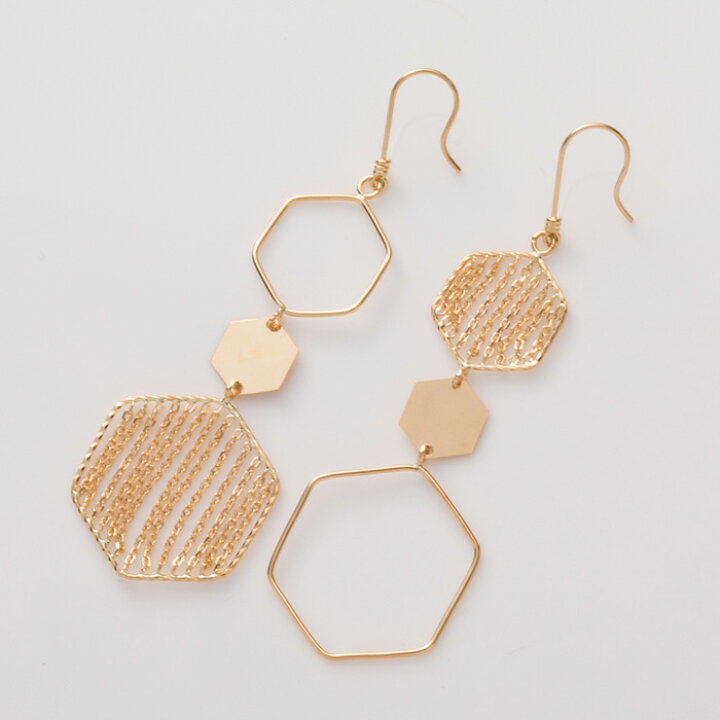 楽天市場】幾何学模様モチーフピアス フックピアス K18 18金 ゴールド  