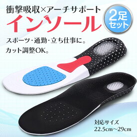 【数量限定！新発売記念特別セール実施中！】インソール 衝撃吸収 2足セット 中敷き 足底筋膜炎 ランニング ウォーキング スポーツ 立ち仕事 O脚 扁平足 X脚 ガニ股 姿勢 矯正 疲れない 蒸れない ムレない靴 アーチサポート