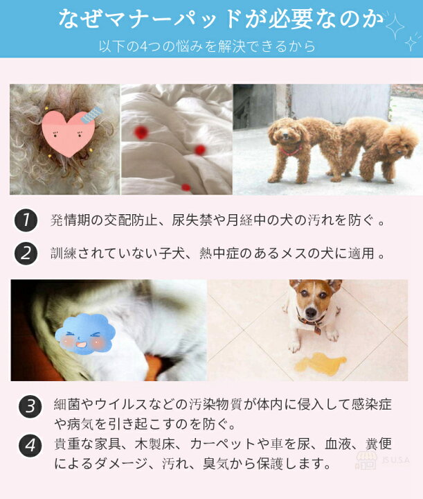 楽天市場 佐川急便送料無料 10枚組 犬猫マナーパッド ｍ L 犬用品 おむつ オムツ 生理介護 インナーパッド マナーウェア お出かけ マーキング おもらし 女の子 男の子 メスオス兼用 Ra010 Js U S A