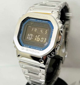 腕時計コレクターに人気の定番Gショック フルメタル G-SHOCK BABY-G カシオ 流通限定モデル2024 ブルー文字盤　電波ソーラーGMW-B5000D-2JF ブルートゥース対応 ゴールドメッキ加工 55000番のメタルシリーズ ラッピング無料あす楽対応