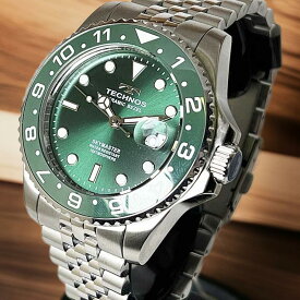 テクノス 腕時計 メンズウォッチ TECHNOS ダイバーズウオッチ technos 腕時計 5連ブレス ラッピング無料 T9C11MM グリーン文字盤セラミックベゼル採用で　クオリティーの高いダイバーズウオッチです