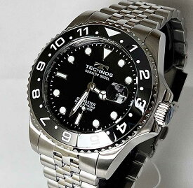 テクノス 腕時計 メンズウォッチ TECHNOS technos 腕時計ダイバーズウオッチ5連ブレス ラッピング無料 T9C11SBブラック文字盤　セラミックベゼル採用でクオリティーの高いダイバーズウオッチです