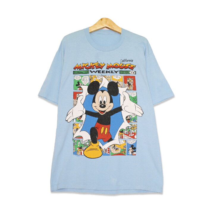 楽天市場 ディズニー Disney ミッキーマウス週間 プリント 半袖tシャツ メンズmサイズ ライトブルー ユーズド 古着 T0518 245 神戸パティーナ