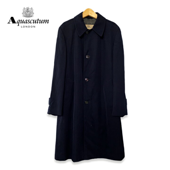 楽天市場 70年代 アクアスキュータム Aquascutum ウール ステンカラーコート メンズl ネイビー カナダ製 ユーズド 古着 Jk1112 3 神戸パティーナ
