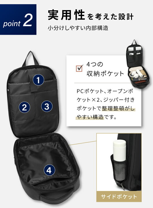 楽天市場】リュック メンズ 撥水 14インチpc収納 多機能 通勤 出張 