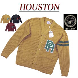 【3色3サイズ】 jf842 新品 HOUSTON さがら刺繍 ローゲージ ニット レタード カーディガン 22059 メンズ ヒューストン LETTERED CARDIGAN レターワッペン アメカジ 【smtb-kd】