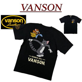 【4サイズ】 nd041 新品 VANSON × TOM & JERRY トムとジェリー コラボ刺繍 ストレッチコットン 半袖 Tシャツ TJV-2219 メンズ バンソン ベア天竺 ティーシャツ ヴァンソン 【smtb-kd】